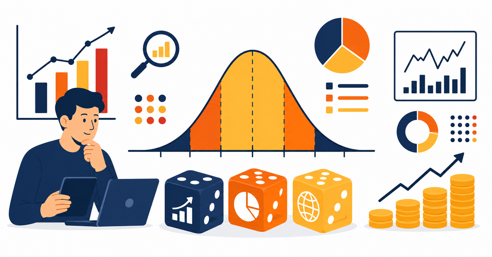 Ilustración sobre estadística y probabilidad aplicada al análisis de inversiones financieras