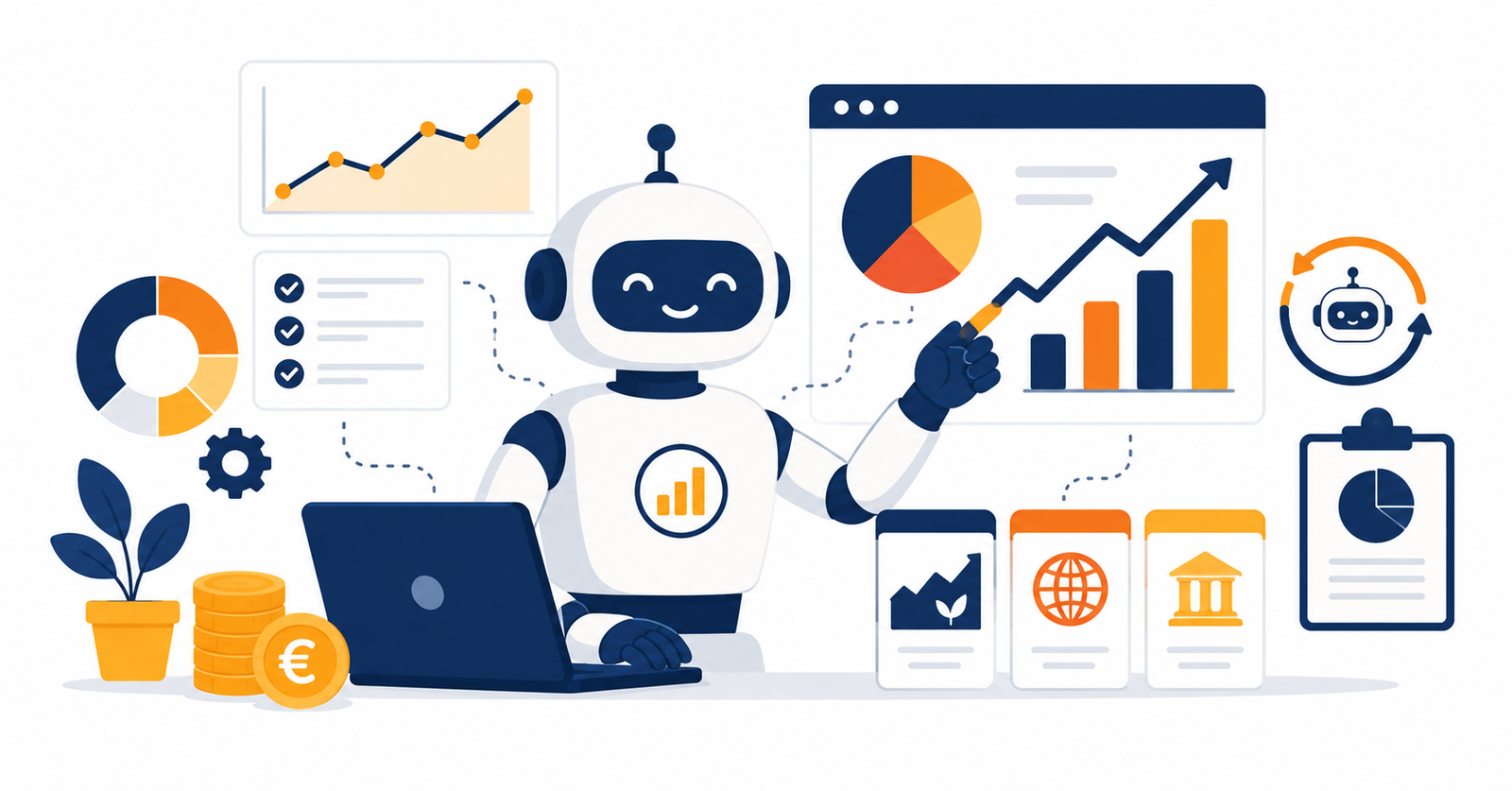 Ilustración sobre un robo-advisor gestionando una cartera de inversión de forma automática