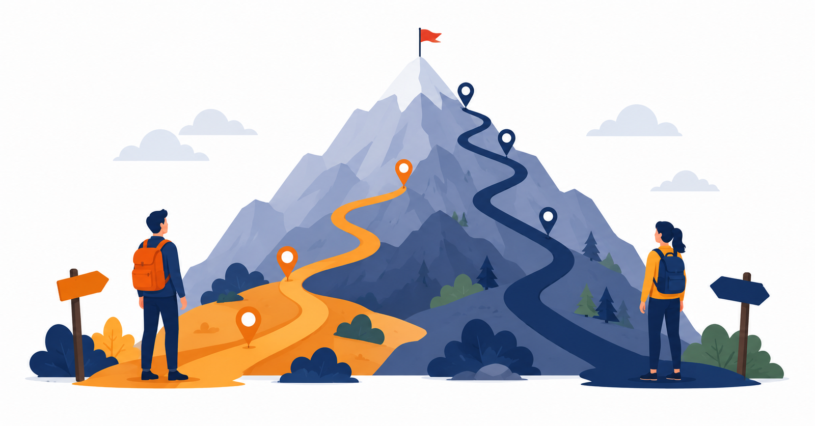 Ilustración sobre los dos caminos hacia la libertad financiera y la independencia financiera