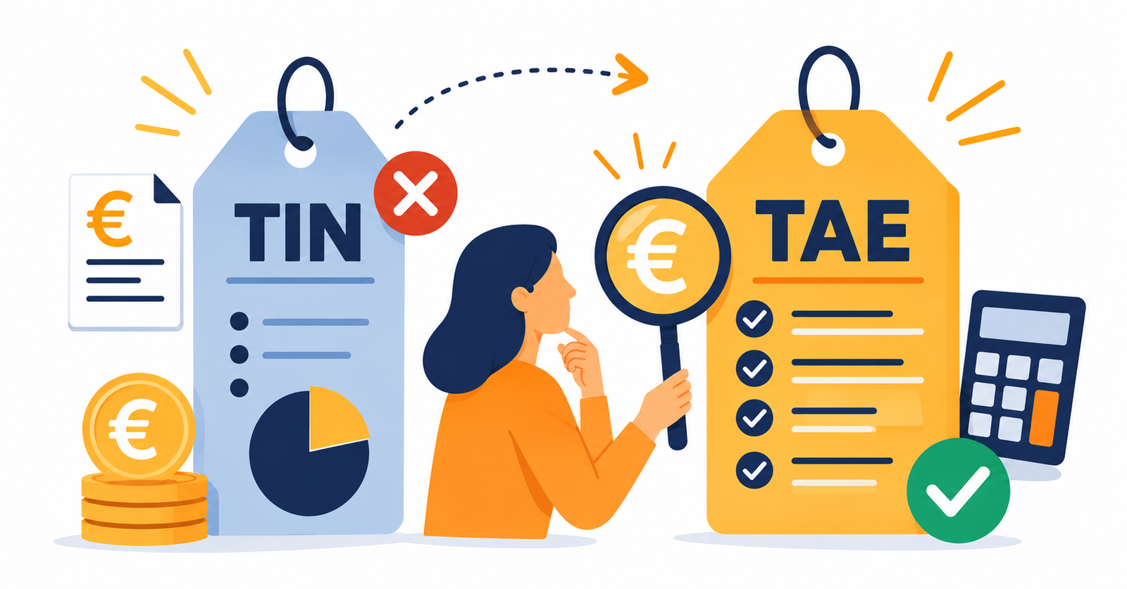 Ilustración comparativa entre TAE y TIN en productos financieros