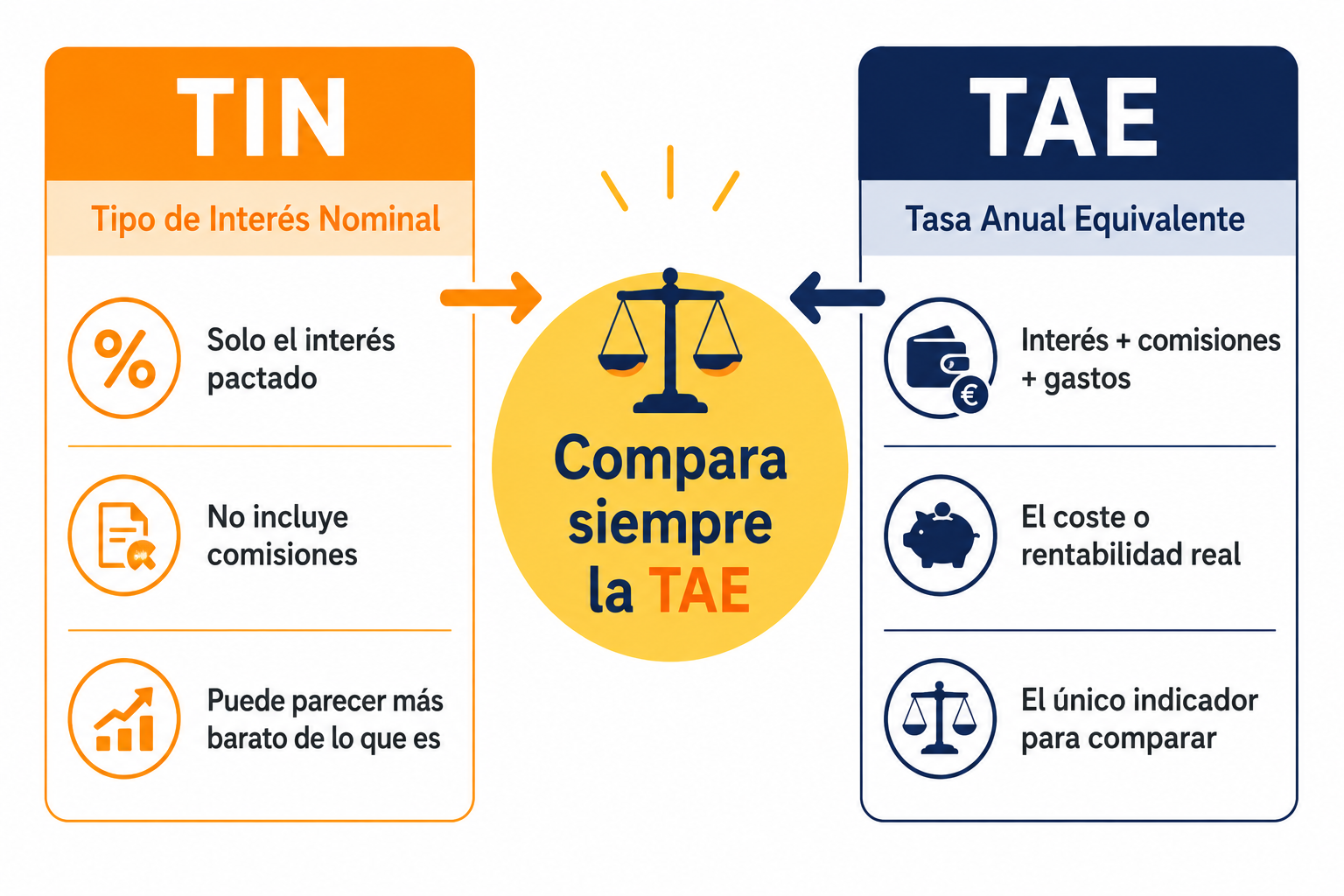 Comparativa entre TIN y TAE: qué incluye cada indicador
