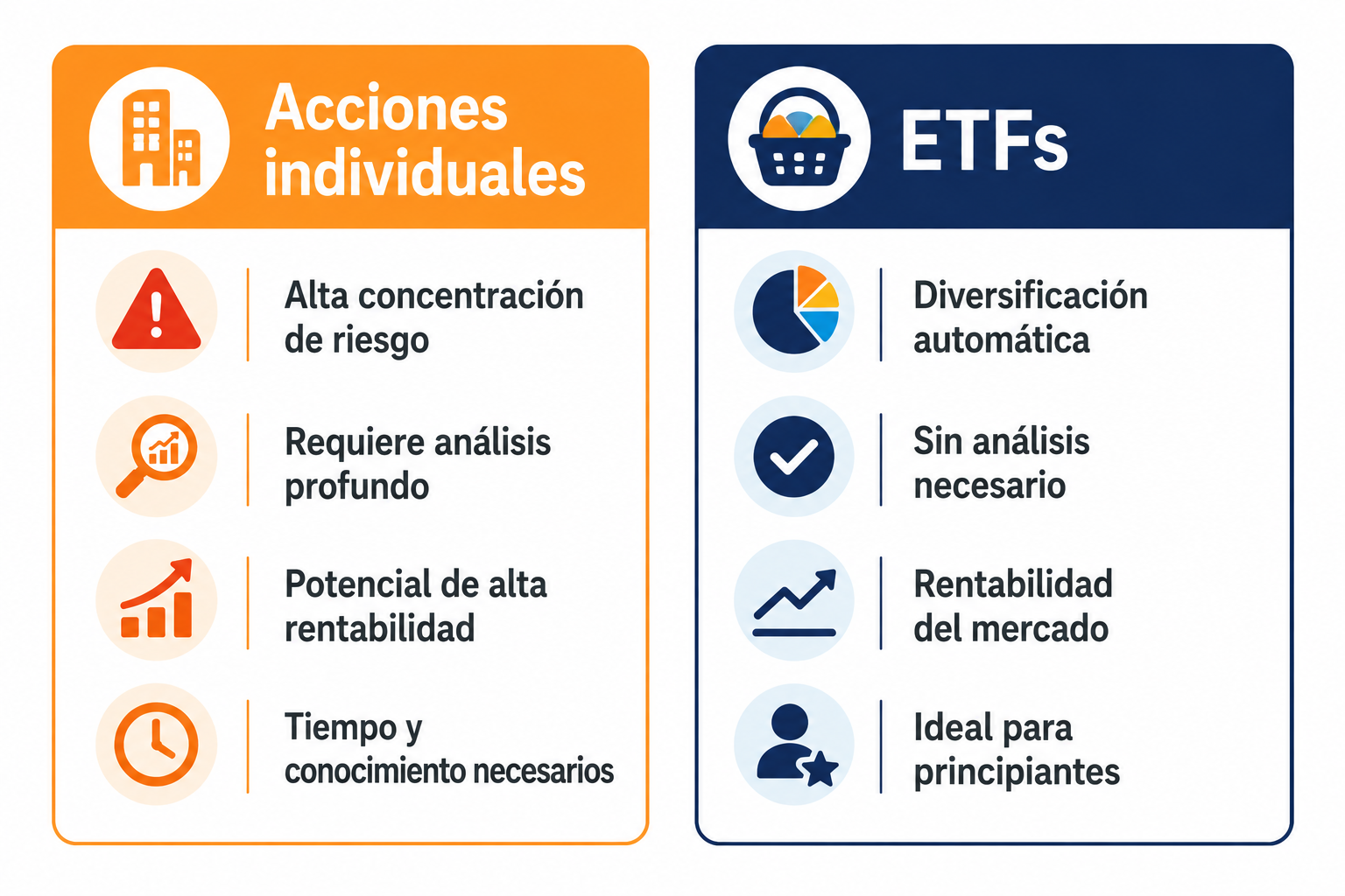 Comparativa entre acciones individuales y ETFs: características principales