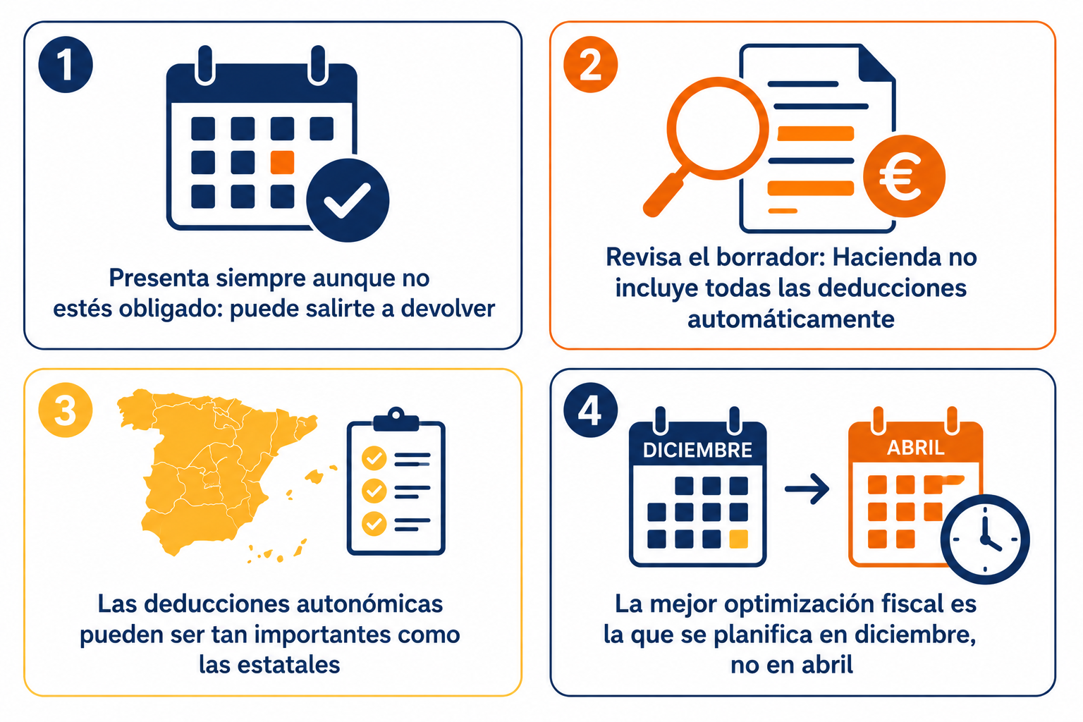Infografía resumen con los consejos clave para optimizar la declaración de la renta como asalariado