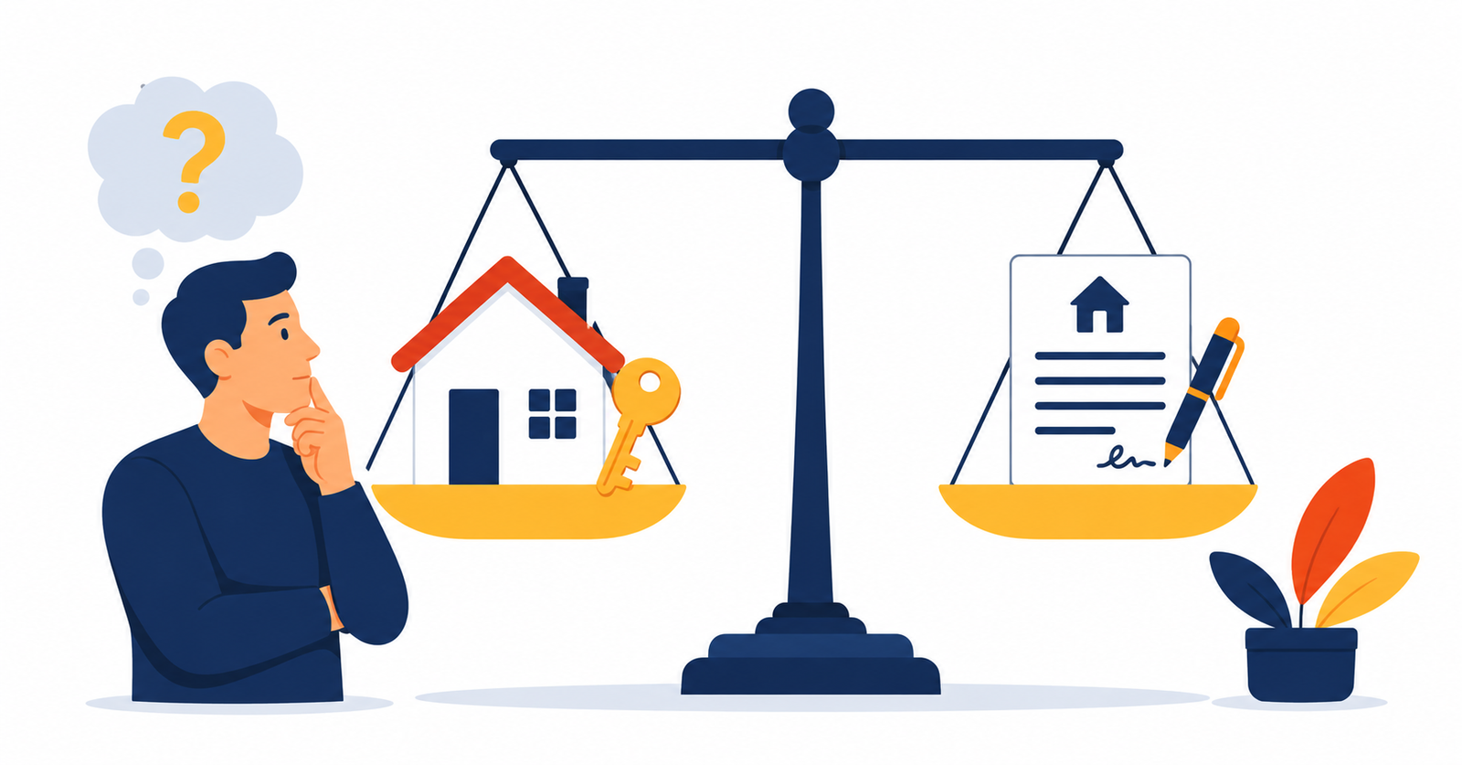 Ilustración sobre la decisión de alquilar o comprar vivienda