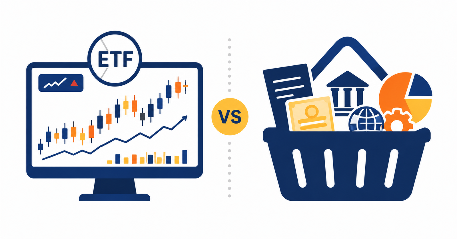 Ilustración comparativa entre ETFs y fondos de inversión