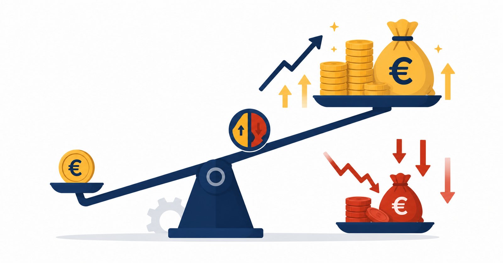 Ilustración sobre el apalancamiento financiero como equilibrio entre riesgo y recompensa en las inversiones