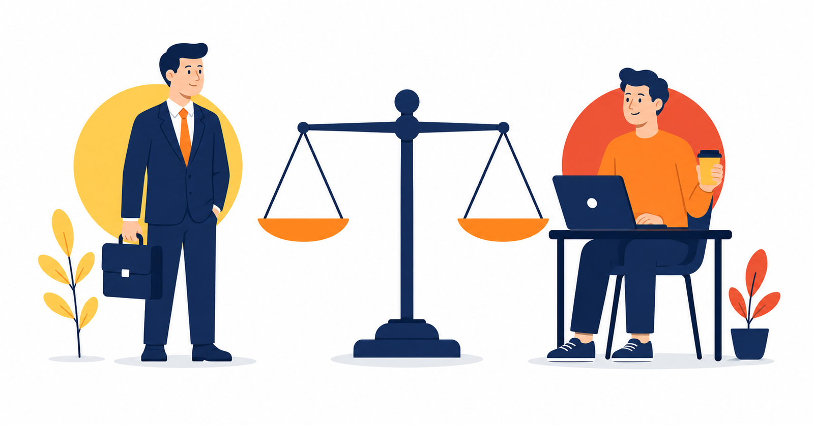 Ilustración comparativa entre autónomo y asalariado en España