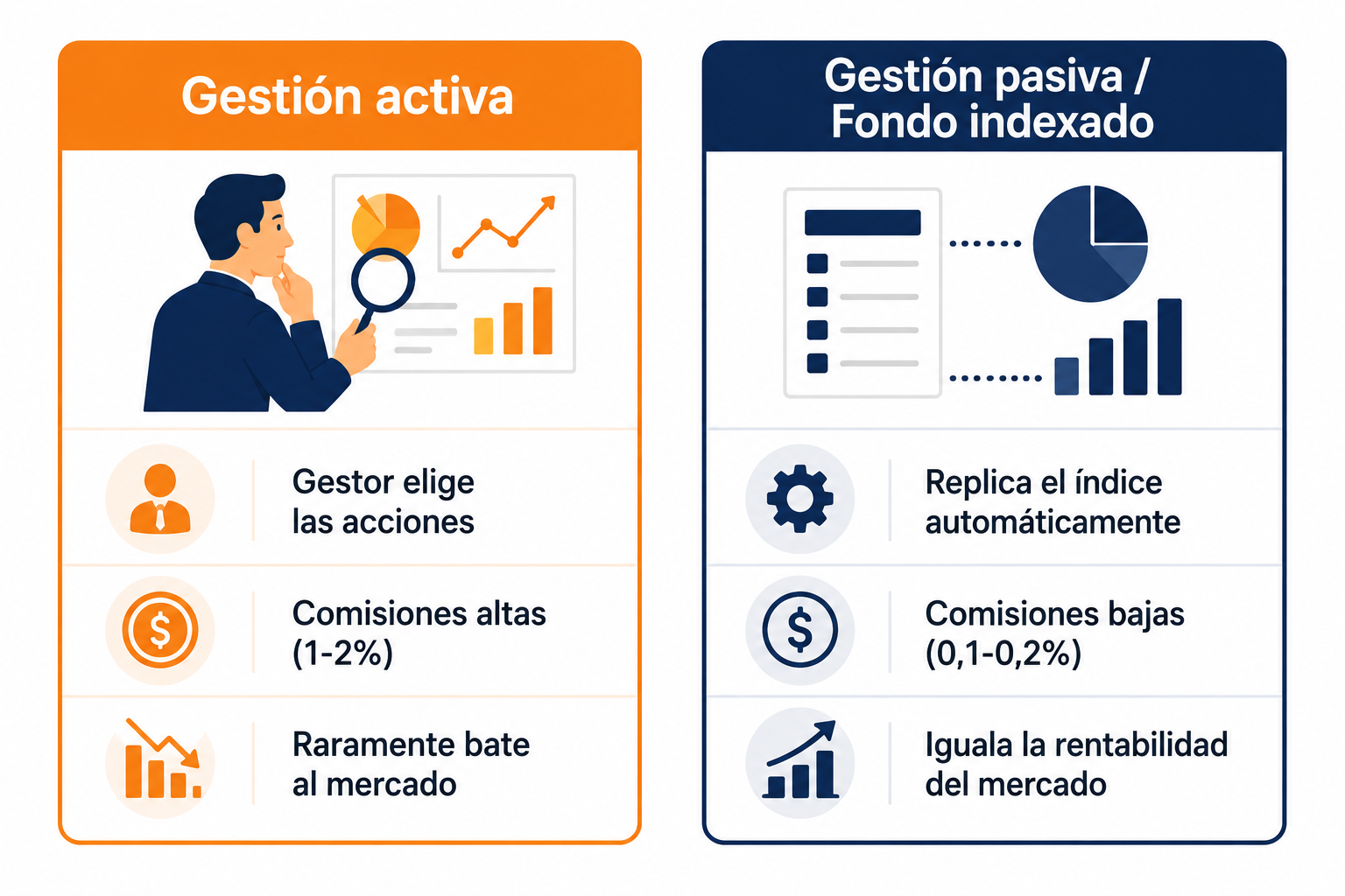 Comparativa entre gestión activa y gestión pasiva en fondos de inversión