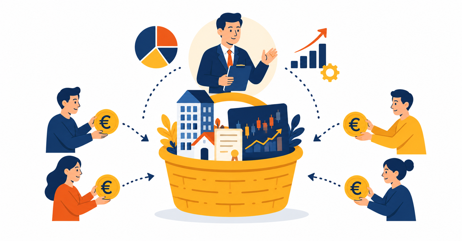 Ilustración sobre qué es un fondo de inversión y cómo funciona la inversión colectiva