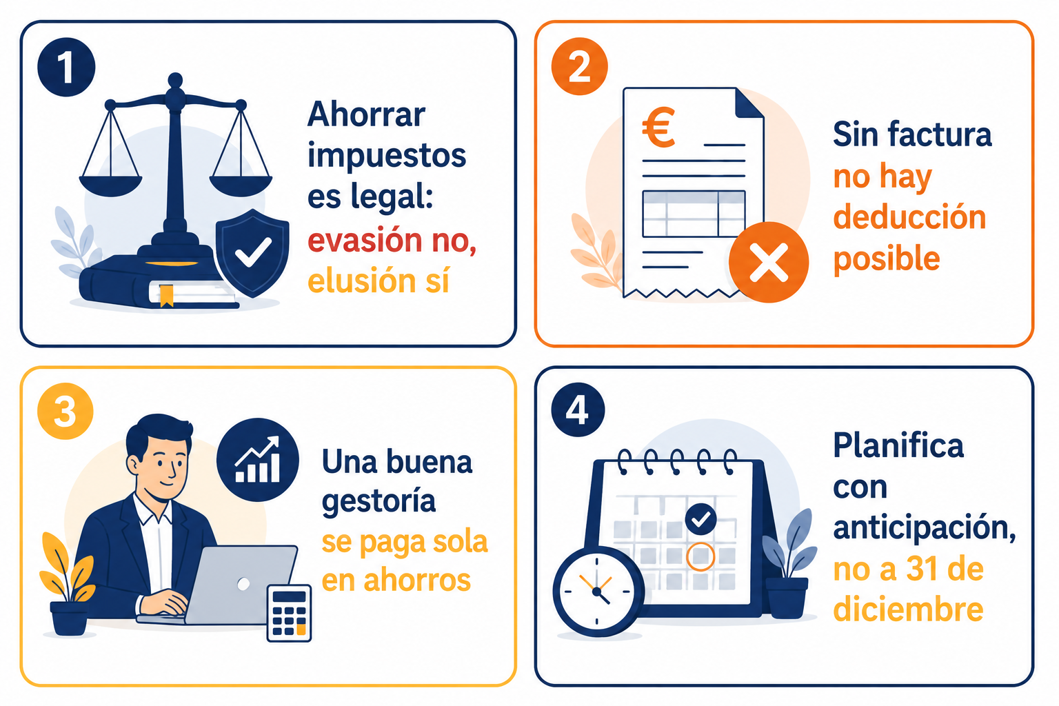 Infografía resumen sobre cómo optimizar los impuestos como autónomo con planificación fiscal anual