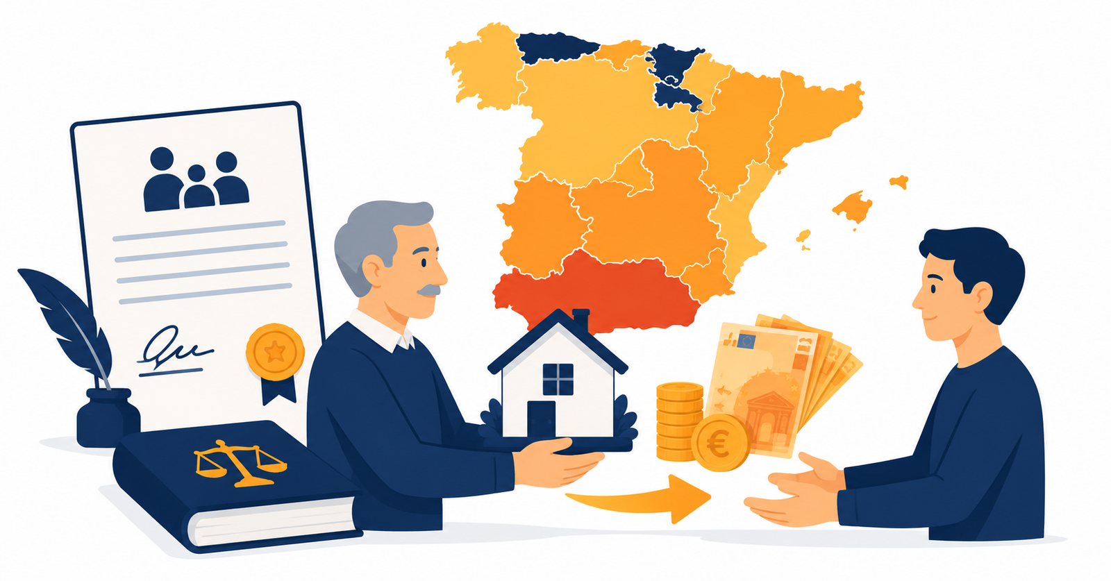Ilustración sobre la transferencia de patrimonio entre generaciones y el impuesto de sucesiones en España