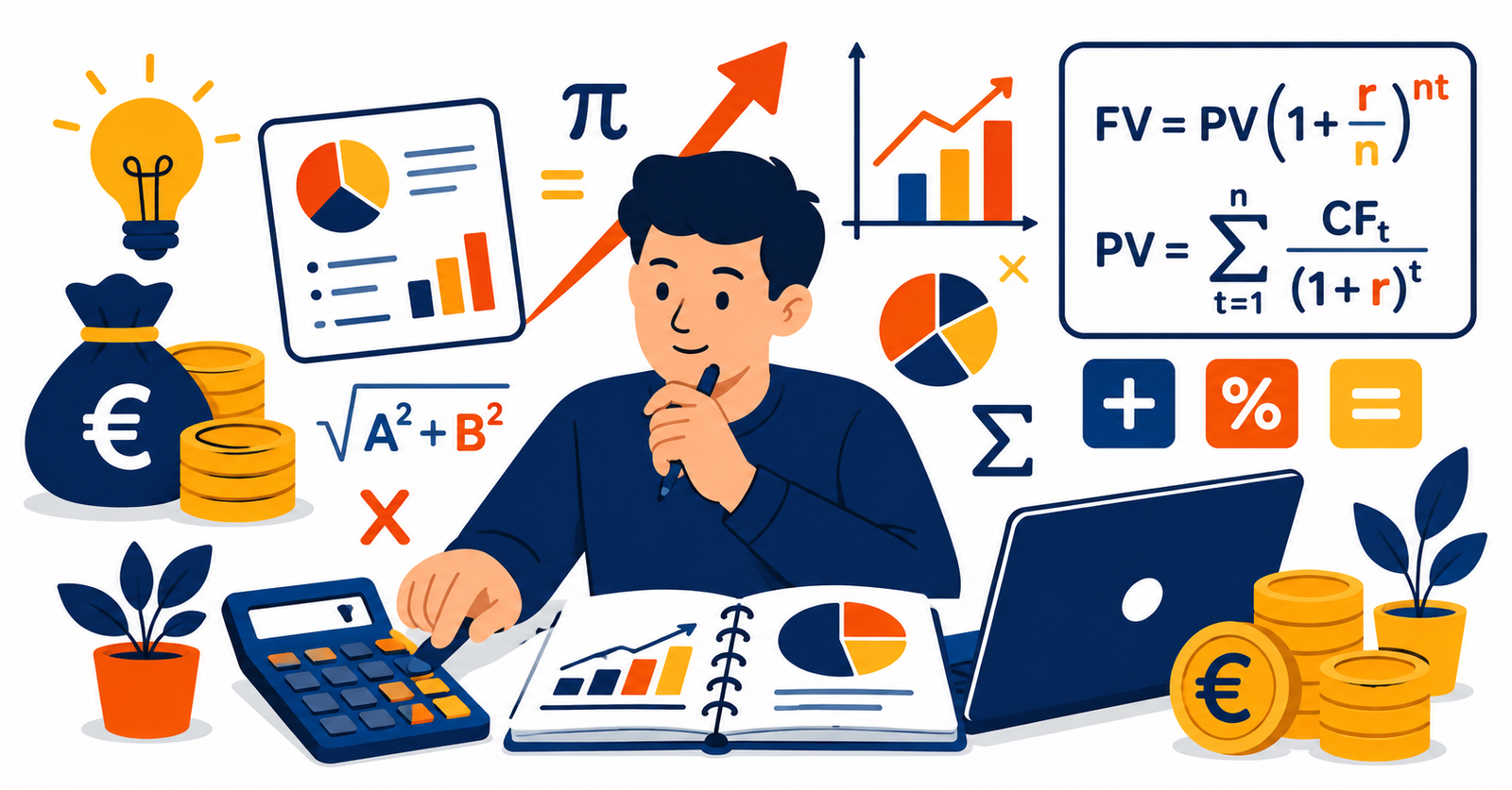 Ilustración sobre las fórmulas matemáticas esenciales aplicadas a las finanzas personales