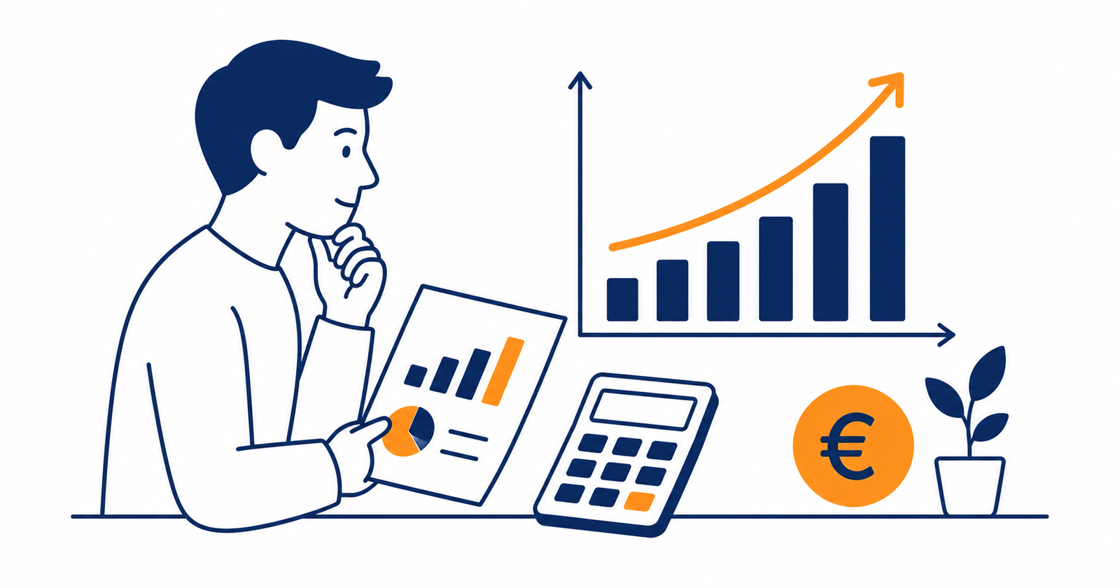 Ilustración minimalista de una persona calculando la rentabilidad de su inversión