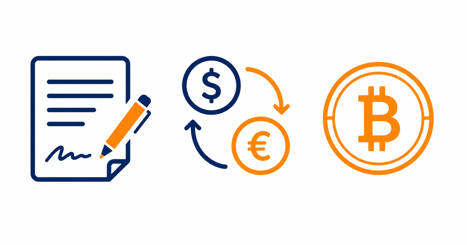 Ilustración minimalista sobre derivados, forex y criptomonedas como instrumentos de inversión