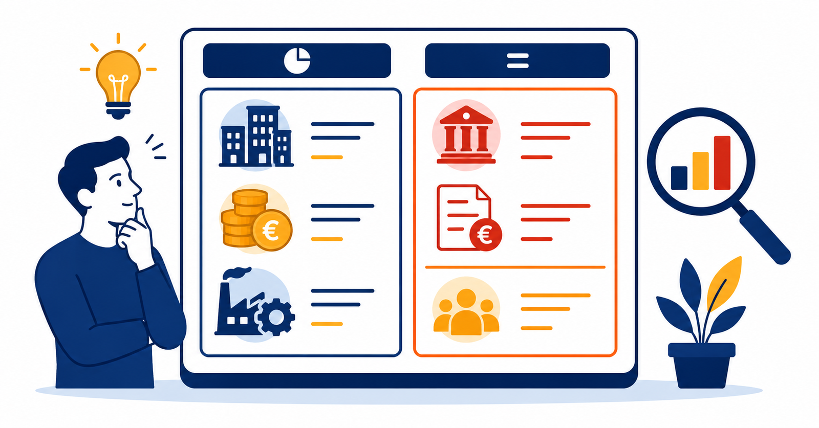 Ilustración sobre cómo leer el balance de una empresa con activo, pasivo y patrimonio neto