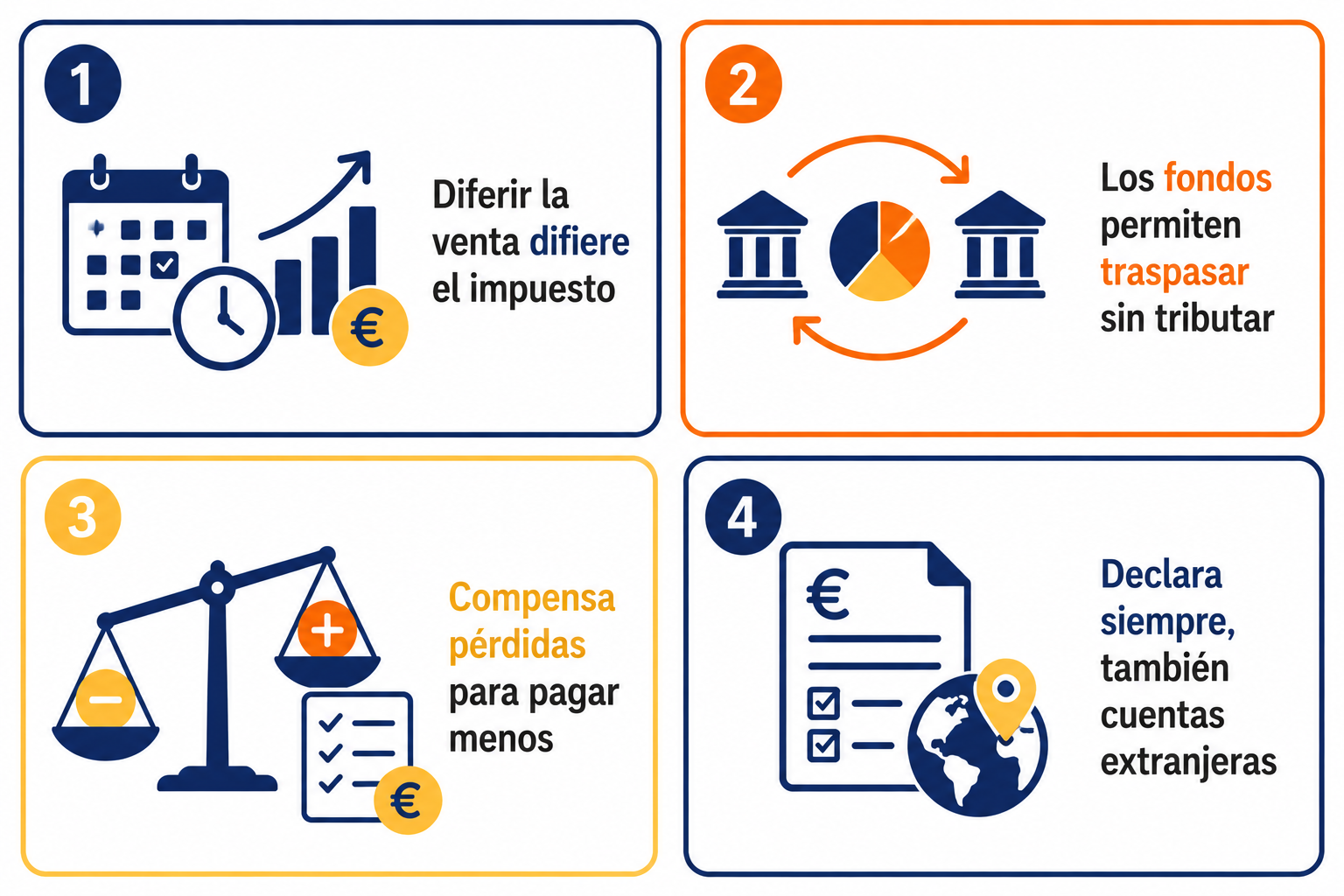 Infografía resumen con consejos para optimizar la fiscalidad de las inversiones en España