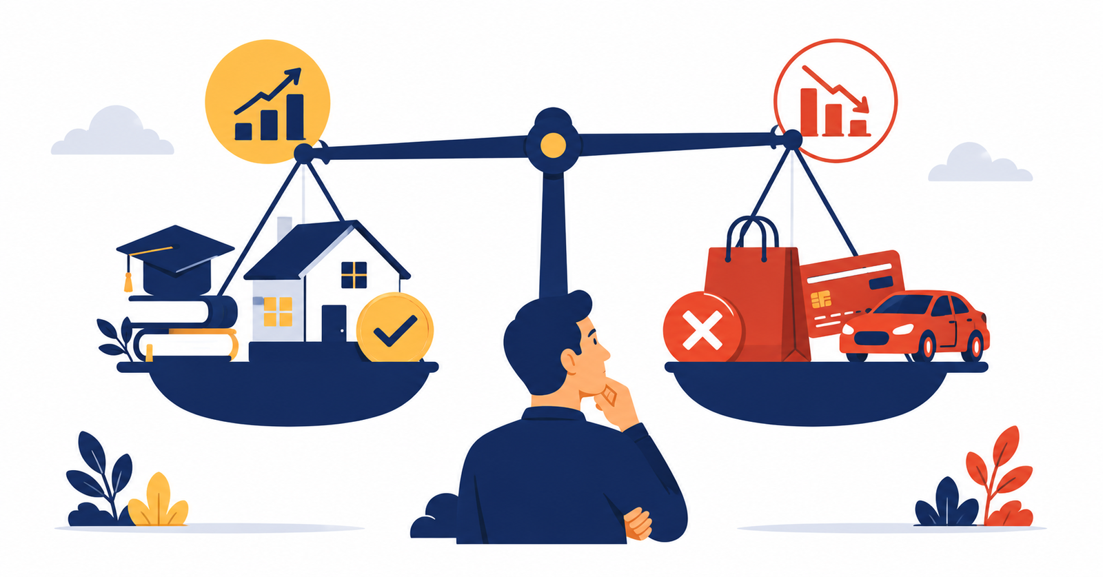Ilustración sobre la diferencia entre deuda buena vs deuda mala en las finanzas personales