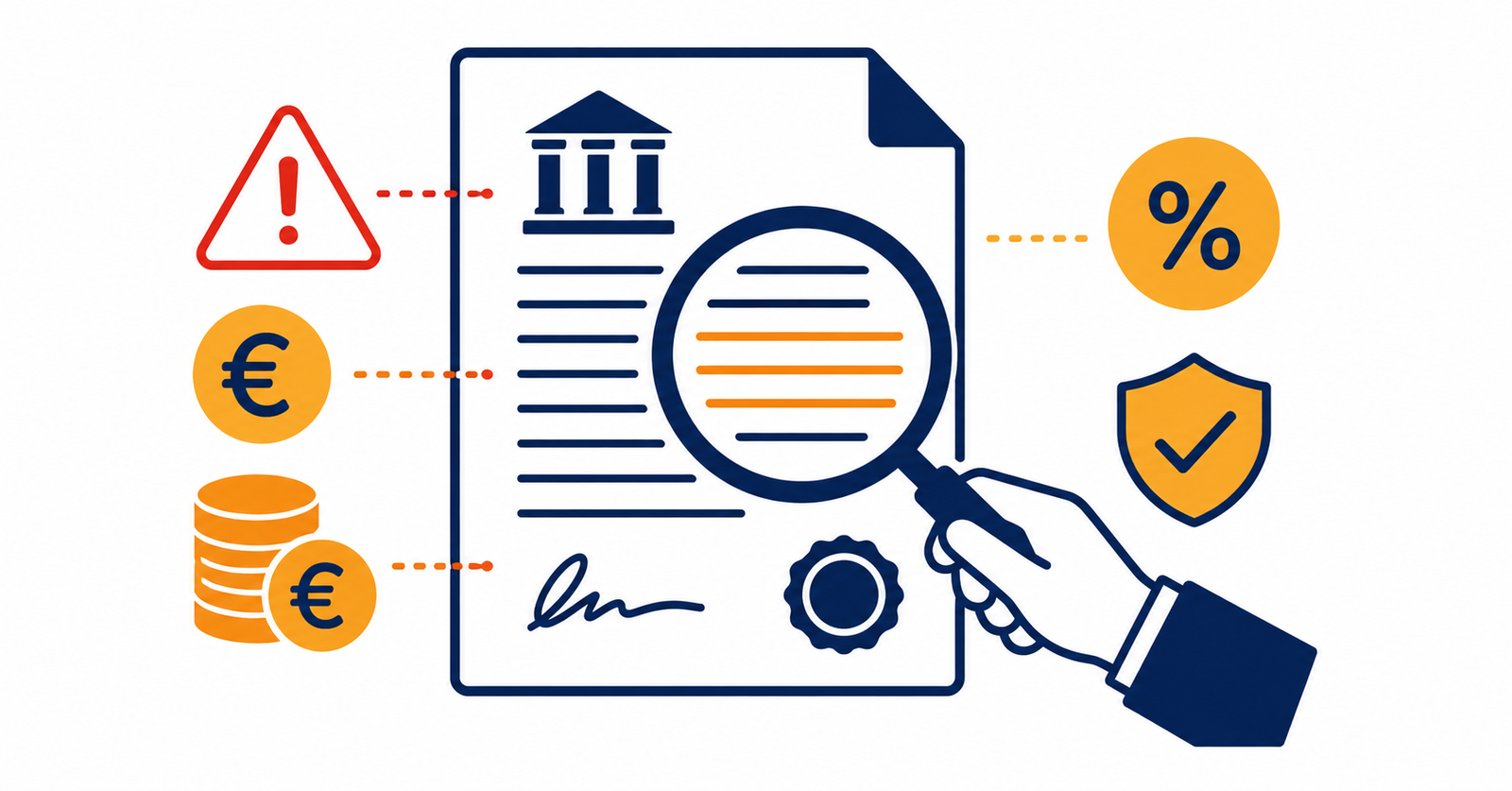Ilustración sobre la letra pequeña de los contratos bancarios y cómo detectar cláusulas ocultas