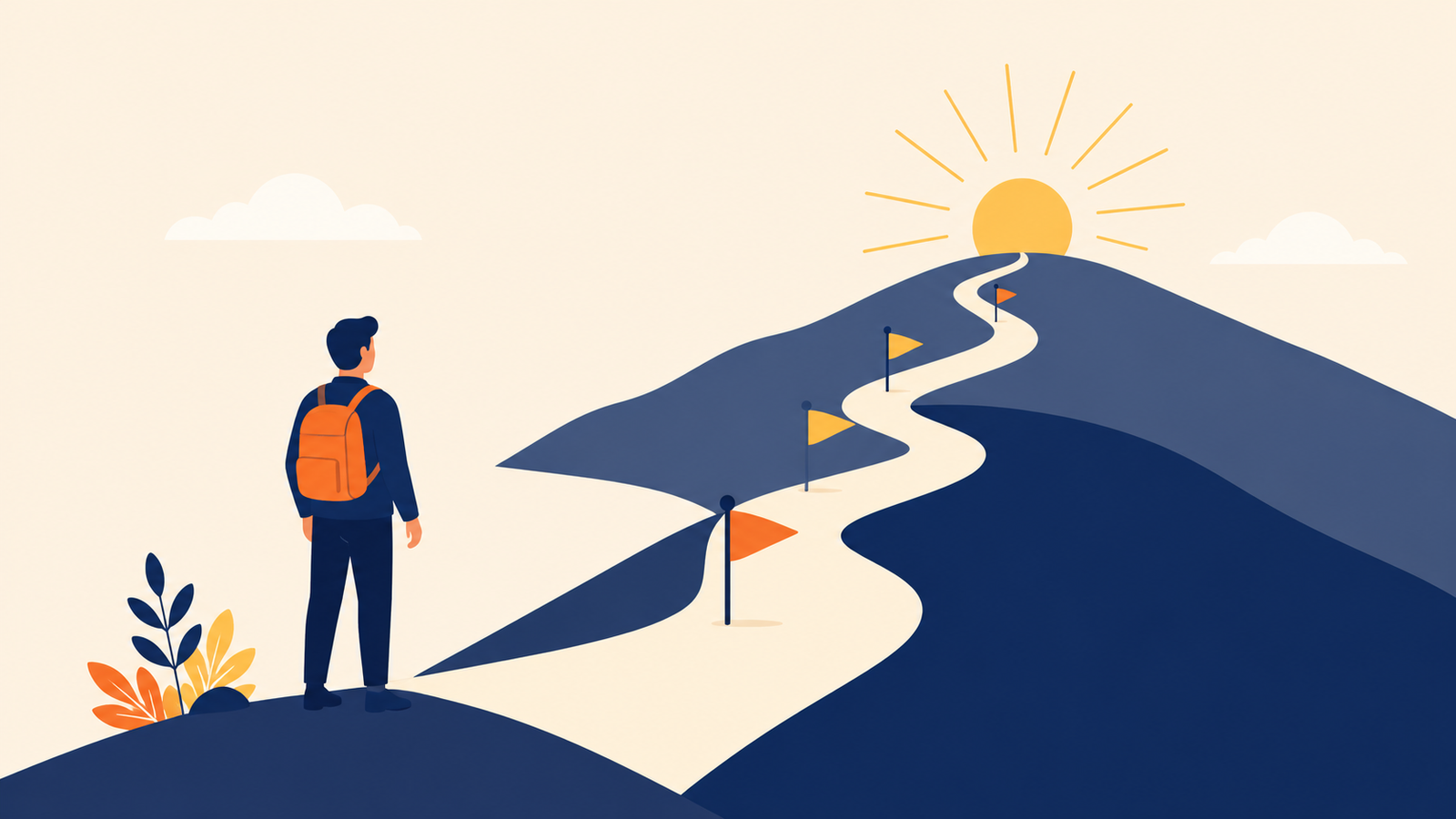 Qué es la motivación financiera: persona al inicio de un camino ascendente con metas