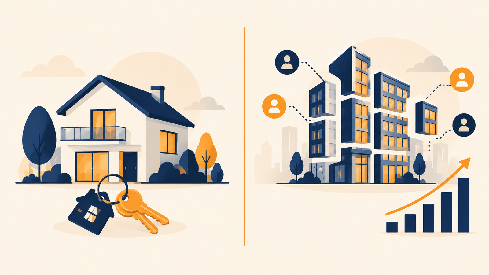 Ilustración sobre REITs vs comprar vivienda para alquilar como opciones de inversión
