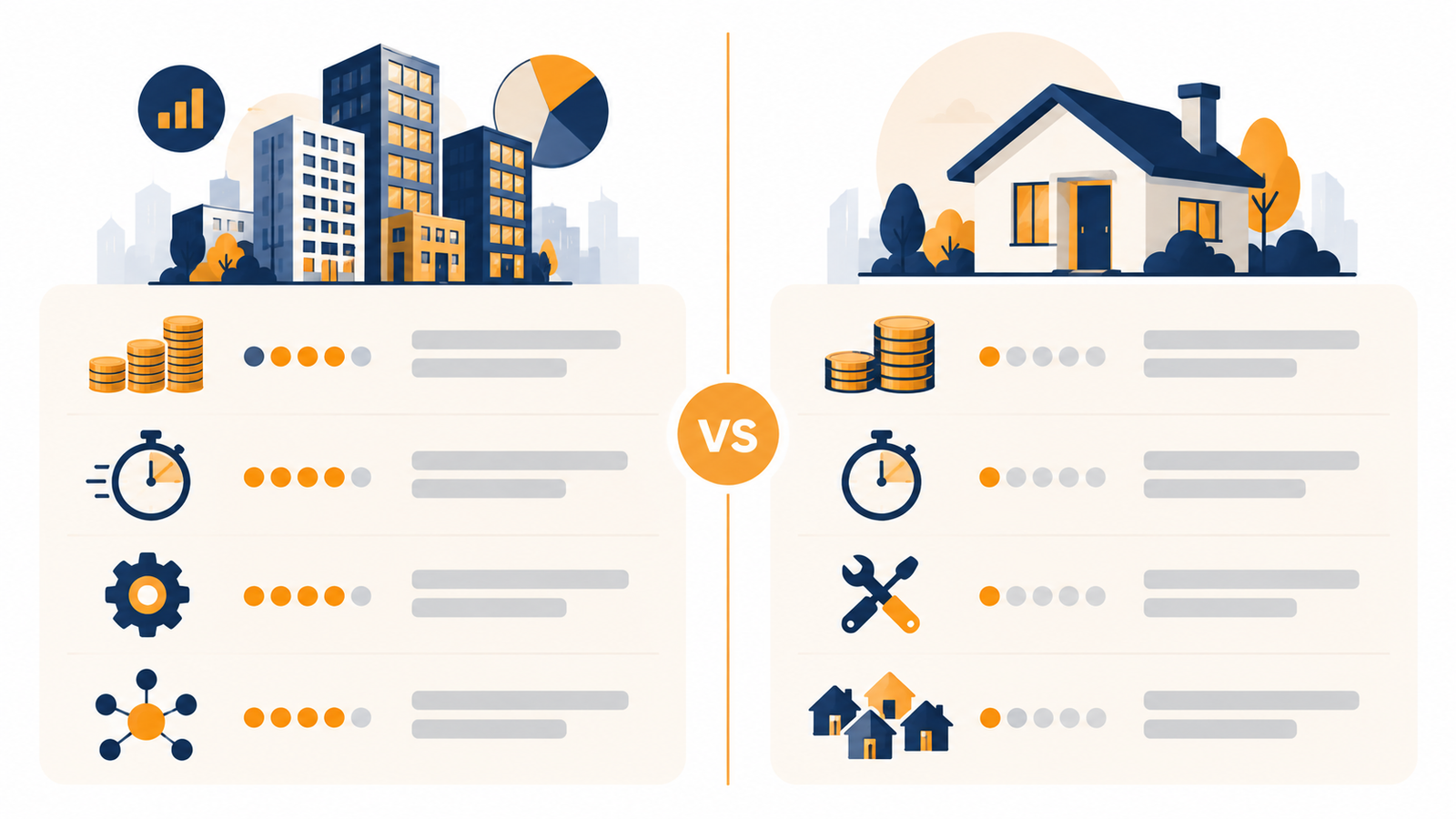 Infografía comparativa entre REITs vs comprar vivienda en capital, liquidez y gestión