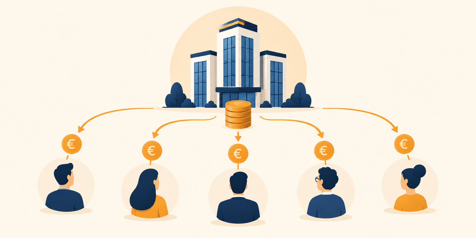 Ilustración sobre qué es un dividendo y su reparto de la empresa a los accionistas